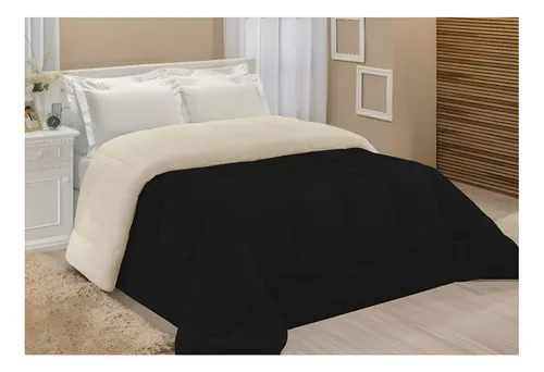 Edredom Cobertor Coberdrom Sherpa Casal Queen Grosso Macio Cor Preto LuckBaby
