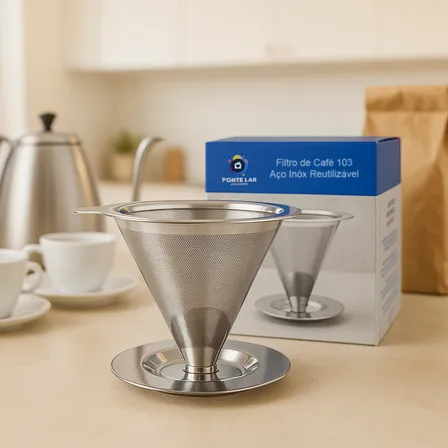 Filtro De Café Reutilizável Em Aço Inox Modelo 103 Peneira Permanente Sustentável Coar Café Tradicional Sem Papel Econômico E Durável Ponte Lar Utilidades