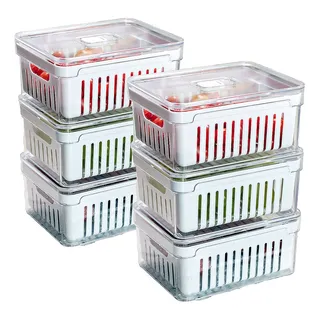 Kit 6 Potes Organizadores De Geladeira Acrílico Tampa 2,2l