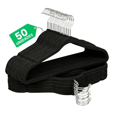 Kit Cabides Veludo De Roupa Antideslizante Slim Adulto 50 Un Preto