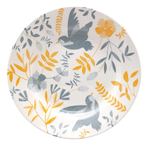 Prato Sobremesa Cerâmica Bionna Donna Bem-te-vi 18cm 6 Unidades Florido