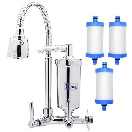 Torneira Dazie Metais Com Filtro Cozinha Para Parede Flexível Móvel Em Abs Cromado Filtro Carbon Block Purificador De Agua Com 2 Velas Extras Brilhante