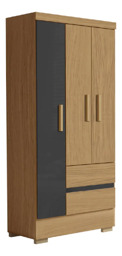 Guarda Roupas Solteiro 3 Portas 2 Gavetas Coimbra Cor Atacama Grafite Aramóveis