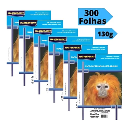Papel Fotográfico Adesivo A4 Glossy 130g 300 Fls Masterprint Cor Branco