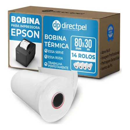 Bobina Térmica 80mm X 30m 48g Fosco Directpel Impressora Epson Tm T20x 14 Unid