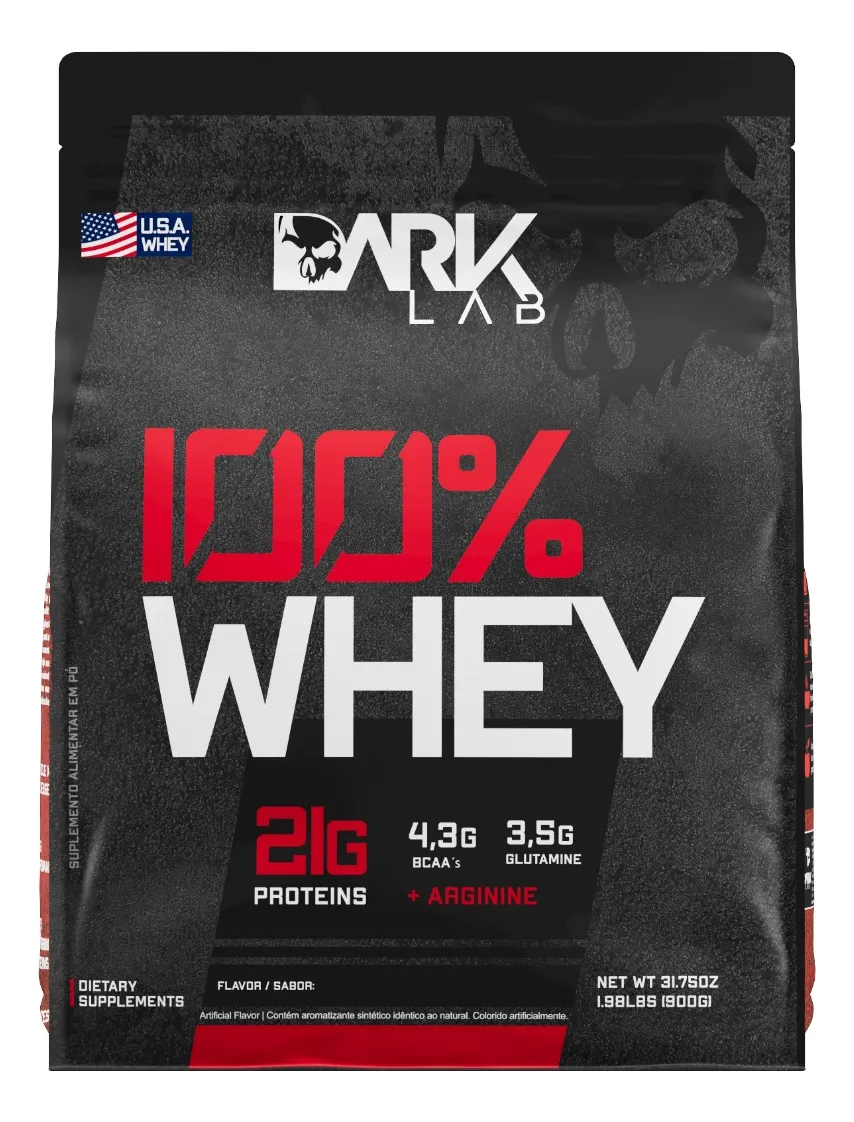 Whey Protein Concentrado 100% 900g Refil Dark Lab Sabor Morango