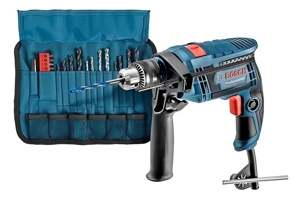 Furadeira elétrica de 13mm Bosch GSB 13 RE 650W com kit de 23 acessórios