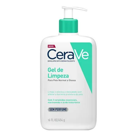 Gel de Limpeza Facial CeraVe Sem Perfume com 3 Ceramidas e Ácido Hialurônico 454g para Uso Diário
