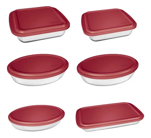 Conjunto Assadeiras 6 peças com Tampa Vermelha Marinex