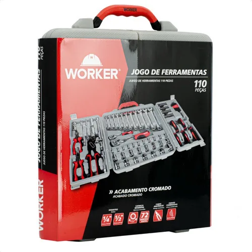 Kit Maleta de Ferramentas Worker 110 Peças Cromo Vanádio Completo