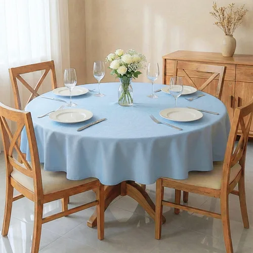 Toalha de Mesa Redonda Lisa 4 Cadeiras Lugares Oxford 1,40m x 1,40m Fácil Limpeza Alta Qualidade Cor Azul Bebê Cozzilar