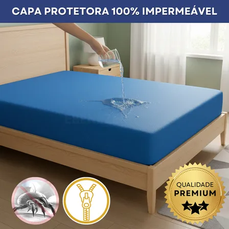 Capa Colchão Impermeável Hospitalar Antialérgico Solteiro Azul Liso