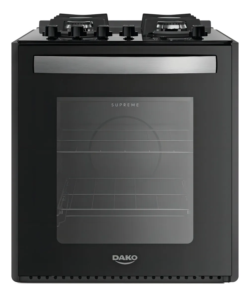 Fogão 4 Bocas de Embutir Dako Supreme Preto com Mesa de Vidro e Mega Chama Bivolt