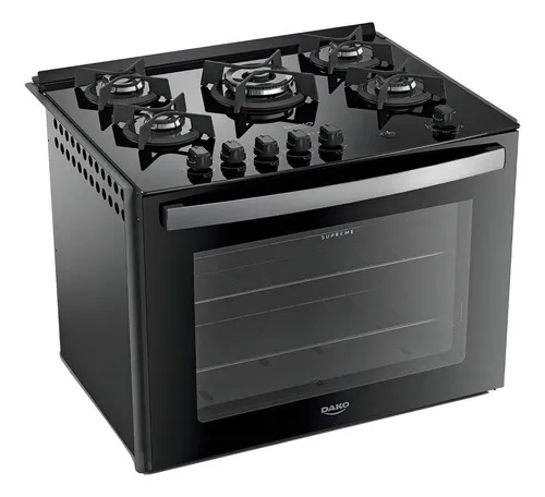 Fogão 5 Bocas de Embutir Dako Supreme com Mesa de Vidro e Tripla Chama Preto Bivolt