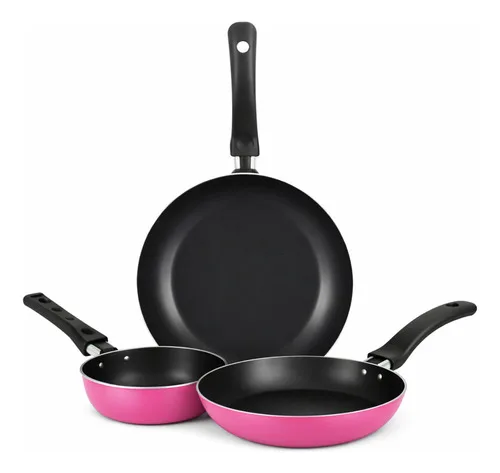 Jogo De Frigideiras Francesas 3 Peças 14 18 24cm Rosa Nacional