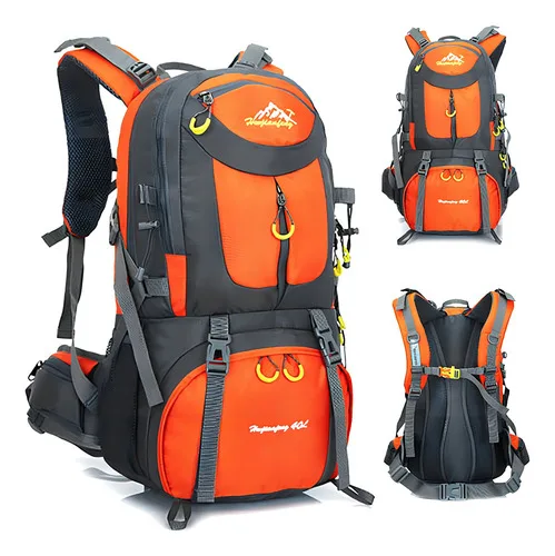 Mochila Impermeavel Trilha Camping Viagem Reforcada 50 L Cor Laranja Desenho Do Tecido Nylon
