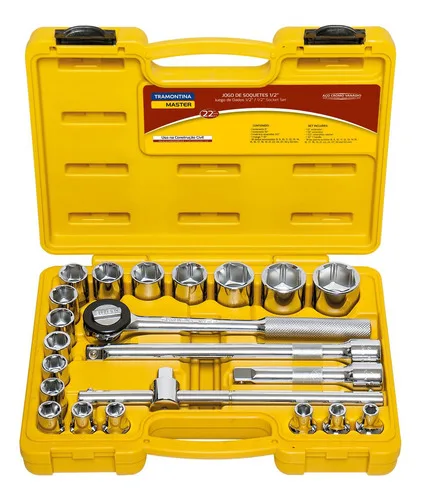Jogo de Soquetes Sextavados Encaixe 1/2" 22 Peças Tramontina