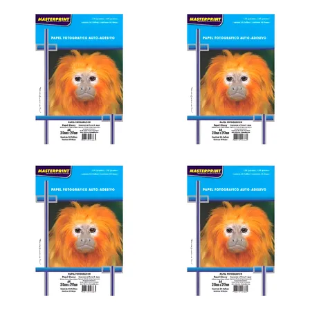 Kit De 4 Papel Fotográfico Adesivo A4 Glossy 130g 200 Fls Masterprint Cor Branco