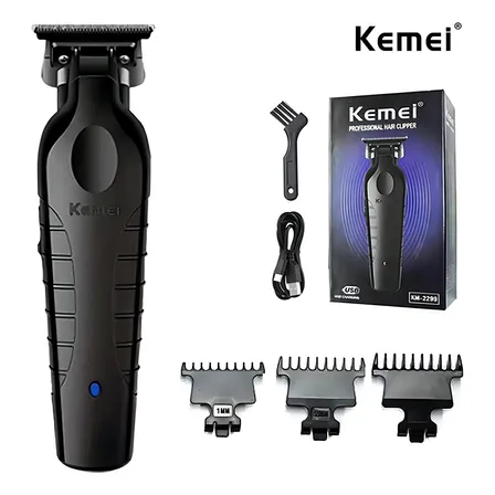 Máquina de Cortar Cabelo Sem Fio Kemei KM-2299 Preto Com Acessórios