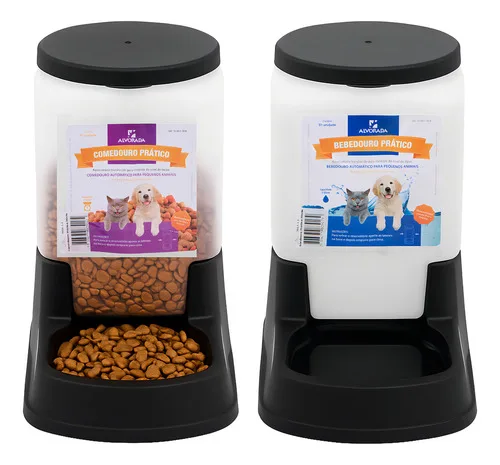 Kit Comedouro e bebedouro pequeno Pet 3L Automatico cor preto