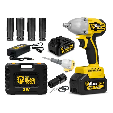 Chave De Impacto A Bateria 21v 1/2 Pol 2400 Rpm Bivolt Com Acessórios E Maleta The Black Tools Amarelo/preto 127/220v
