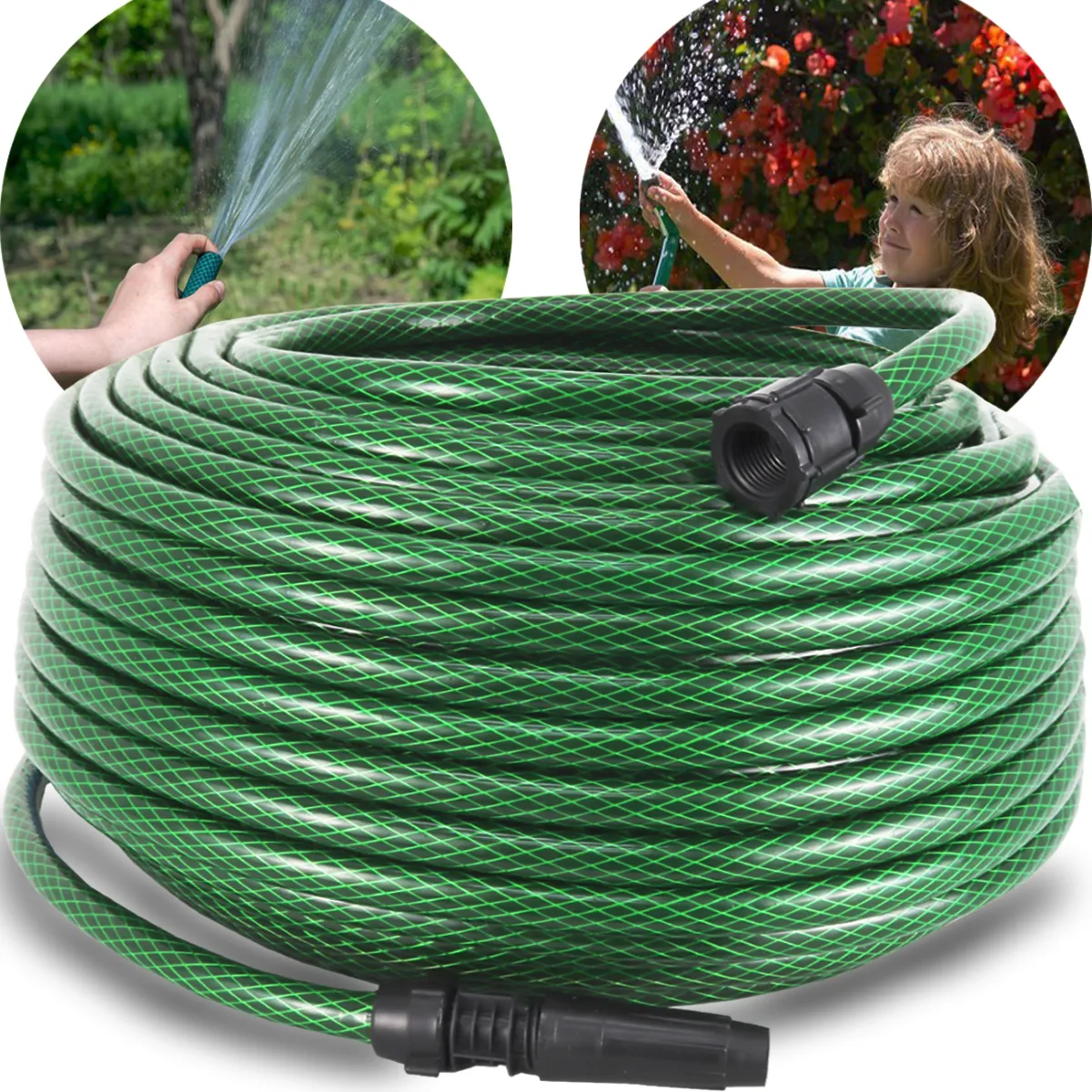 Mangueira de Jardim Trançada 30m Verde PVC com Esguicho e Engate