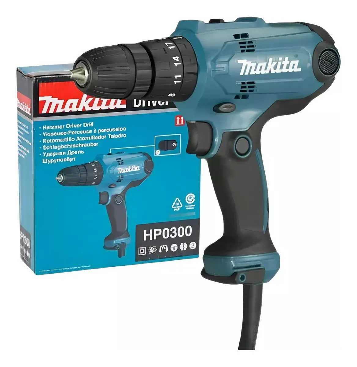 Parafusadeira Furadeira De Impacto 320 Watts Hp0300 Makita Cor Azul