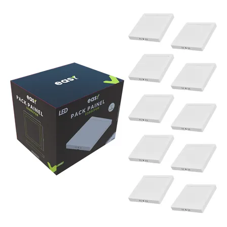 Kit 10 Painel Led Sobrepor 25w 6500k Quadrado Bivolt - Easy Estrutura Branco Frio 127/220v