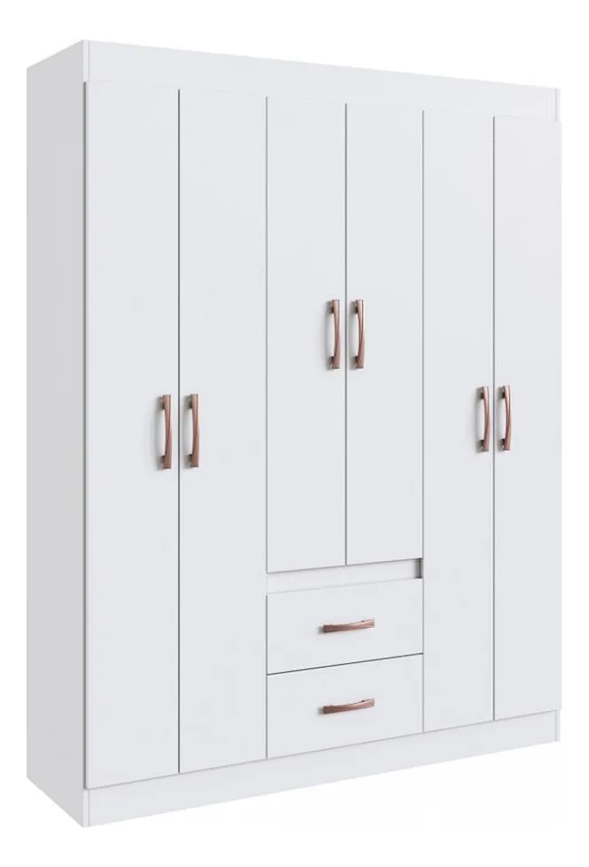 Guarda Roupa Solteiro 6 Portas 2 Gavetas Sidney Doripel Cor Branco