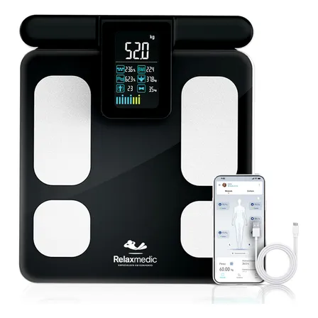 Balança Bioimpedância Corporal Digital 8 Sensores Profissional Bodyscan - Relaxmedic Cor Preto