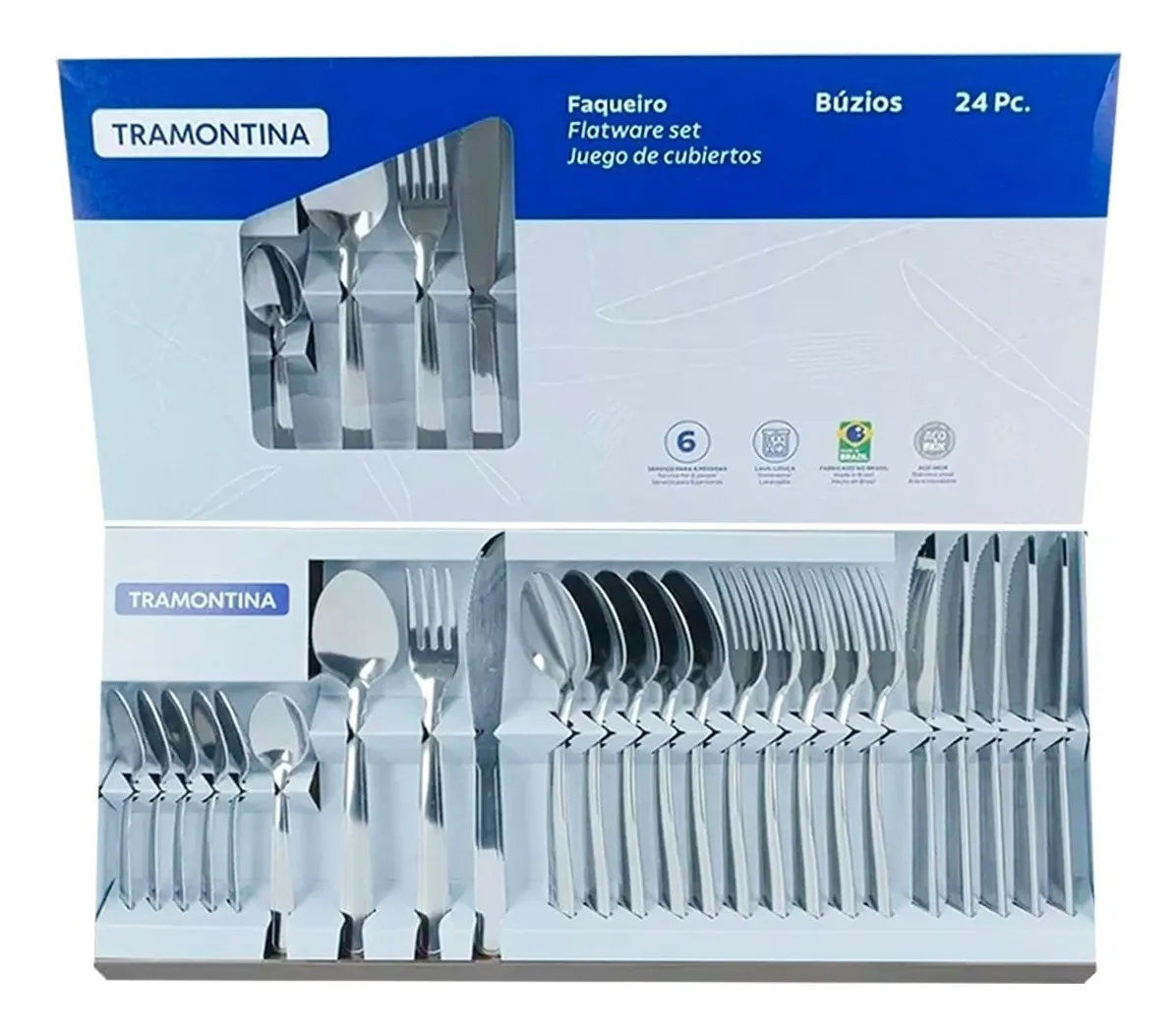 Faqueiro Tramontina Búzios cem Aço Inox com Detalhe 24 Peças