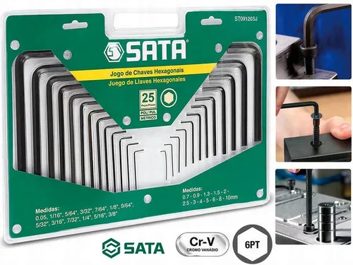 Jogo De Chave Allen Hexagonal 25 Peças St09120sj - Sata