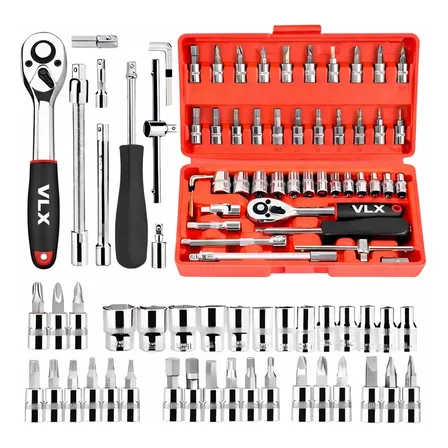 Kit Chaves Ferramentas Jogo Fenda Philips Catraca Soquete Allen 46 Peças Com Maleta Completa Manual Ideal Mecânico Manutenção Casa Carro Profissional Resistente Portátil Compacto Vermelho