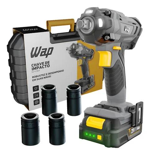 Chave De Impacto 21v 350nm Sem Fio Maleta Soquete 3 Leds Wap