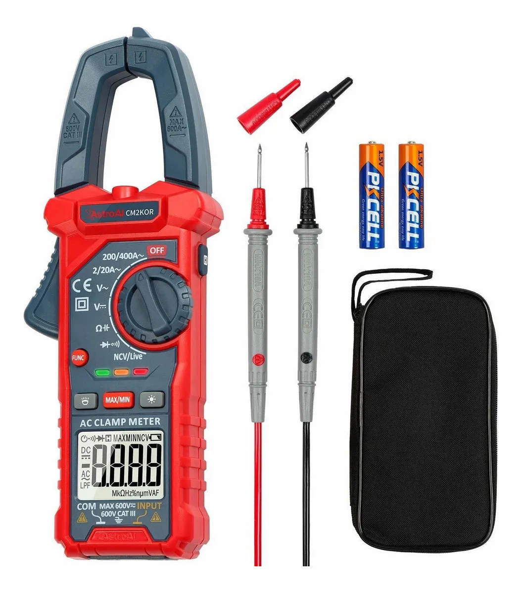 Multímetro profissional capacimetro voltimetro de Tensão AC/CC AstroAI,Multímetro de Alicateza de 2000C para Teste de Tensão Ampere,Corrente AC,Resistência,Capacitância,Continuidade AstroAI