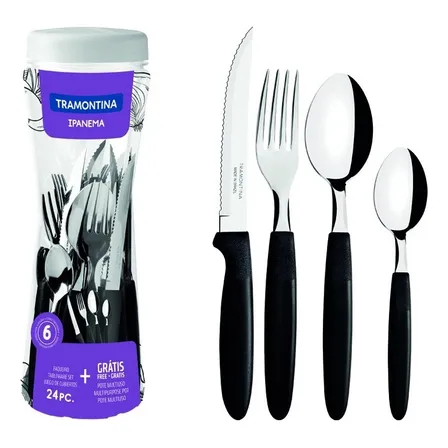 Faqueiro Ipanema Aço Inox E Cabo 24 Peças Preto Tramontina