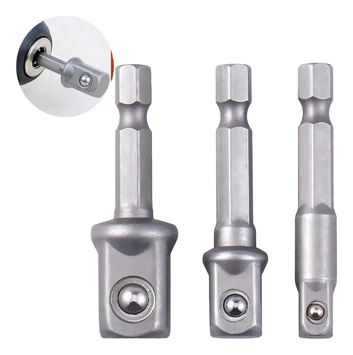 Kit 3 Adaptador Parafusadeira Furadeira Quality Home 1/4 3/8 1/2