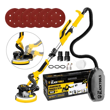 Lixadeira Teto E Parede Telescópica Profissional Com Led E Saco Coletor The Black Tools Btl750 750w 220v Amarelo 60hz