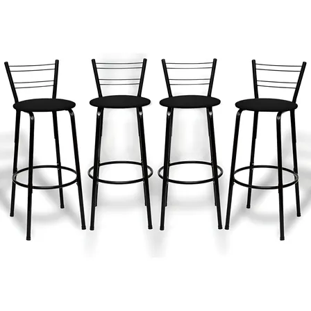 Kit 4 Banquetas Itagold Florida Top Alta Cozinha Americana Bar Balcão Alto Estrutura Preta Atlanta Cor Assento Preto 90cm