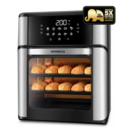 Fritadeira Air Fryer Forno Oven 12l, Mondial, 2200w - Afon-12l-bi Preto/inox 220v