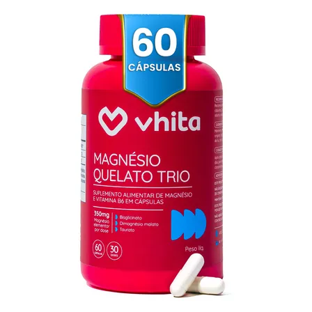 Magnésio Quelato Trio Vhita 3 Em 1 - 60 Caps Sem Sabor
