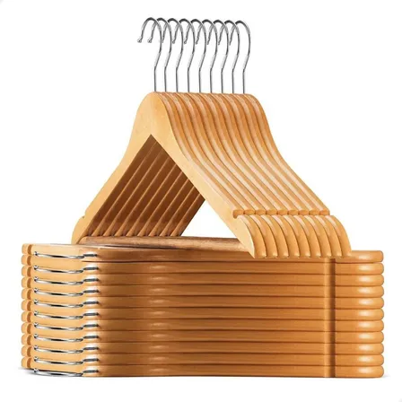 Kit 30 Cabides De Madeira Com Barra Antideslizante Marrom