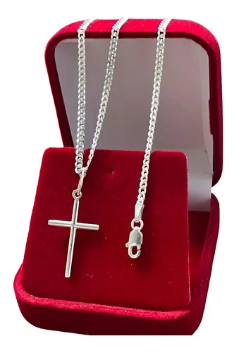 Corrente Prata 925 Pingente Crucifixo Escama De Peixe Fina Cor Prateado