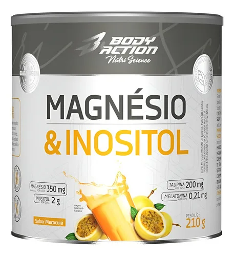 Magnésio E Inositol Taurina Melatonina 210g Bodyaction Sabor Maracujá