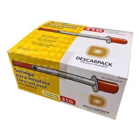 Seringa Insulina 0,5ml 50ui Agulha 6,0x0,25mm 31g Descarpack