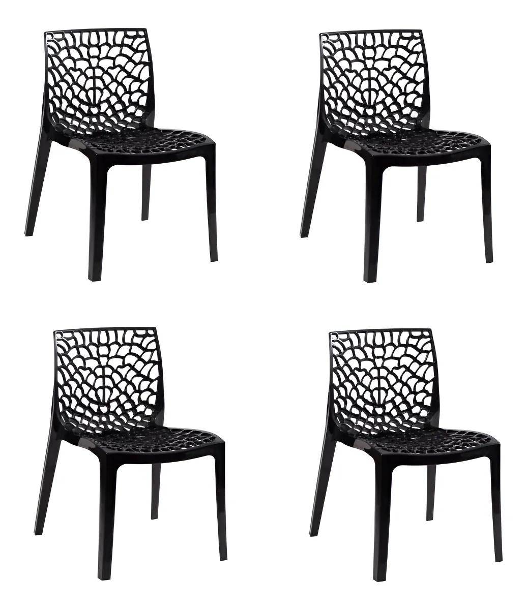AJL Cadeira De Jantar Gruvyer Preta 4 Unidades De Jantar Estrutura Da Cadeira Preto Assento Preto