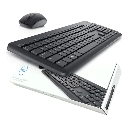 Kit Teclado Mouse Dell Sem Fio Km3322w Wireless Abnt2 Br Pt Mouse Preto Teclado Preto