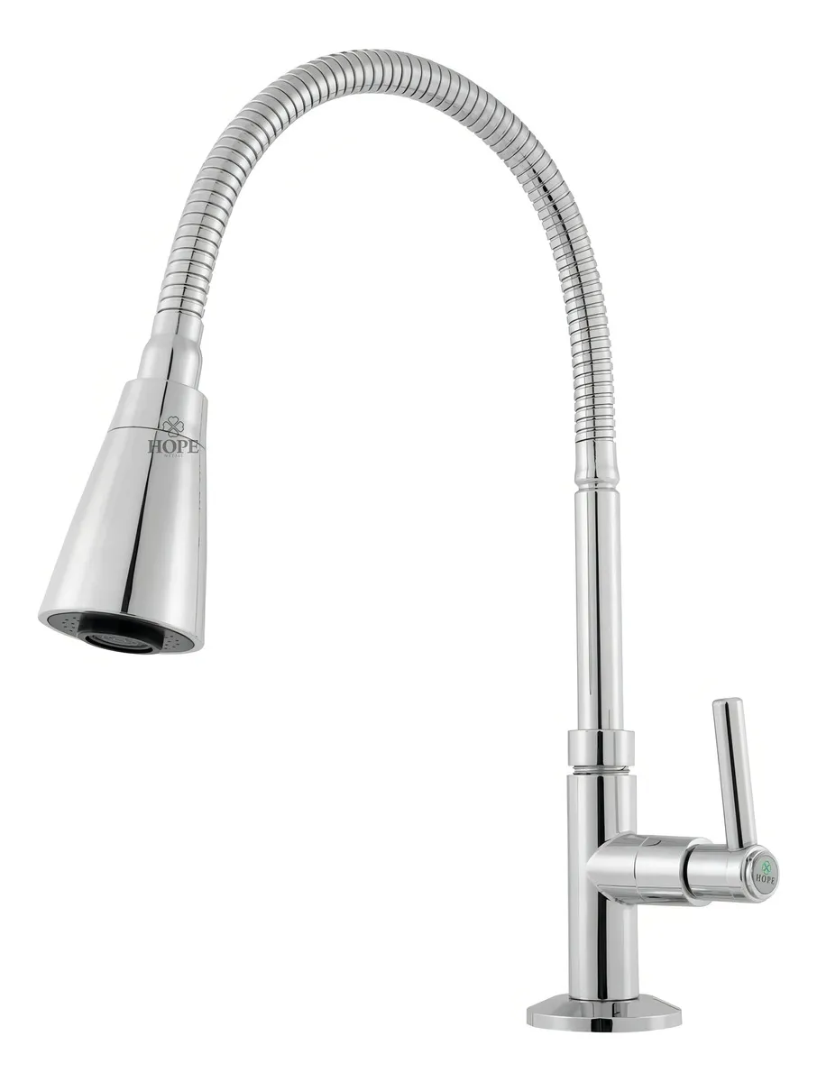 Torneira Gourmet Para Pia de Cozinha Para Bancada de Mesa Flexível 360º Dois Jatos Prateada