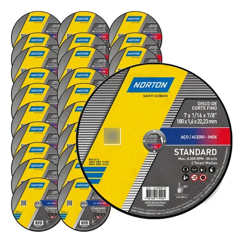 Kit 100 Discos De Corte Inox 7 Pol X 1,6mm Standard Norton Cor Amarelo
