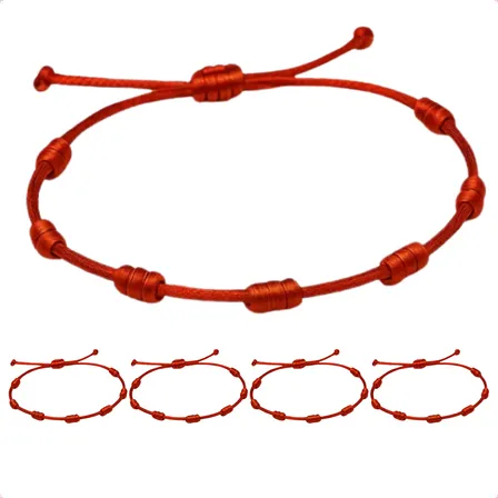 Kit 5 Pulseiras Vermelhas 7 Nós Ajustáveis Em Seda Proteção, Equilíbrio E Energia Positiva Inspiradas Kabbalah Acessório Unissex Para Presente E Uso Diário Com Design Artesanal Vermelho